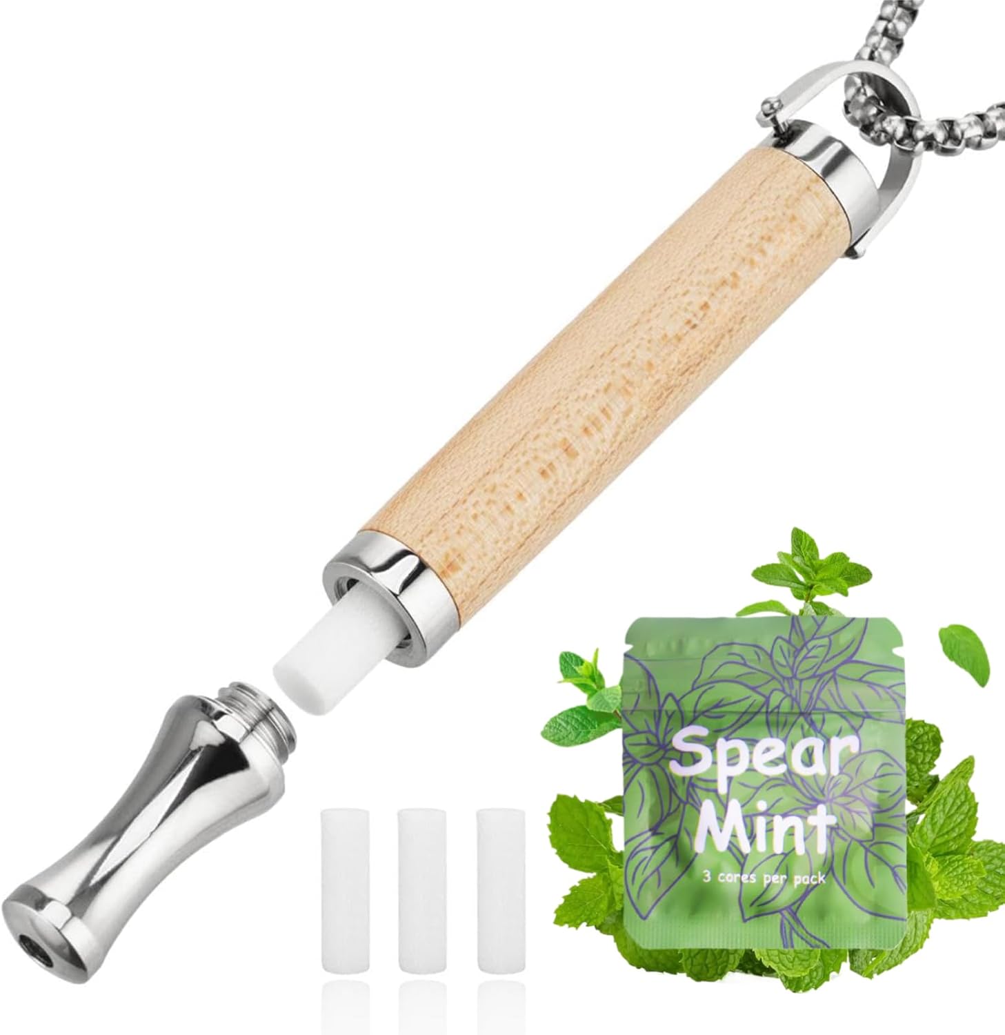 Breathing Necklace to Quit Smoking and Vaping with Refillable Mint Pods Stop Smoking Aids Fidget Necklace for Anxiety Relief Smokeless Inhaler for Adults (Maple)