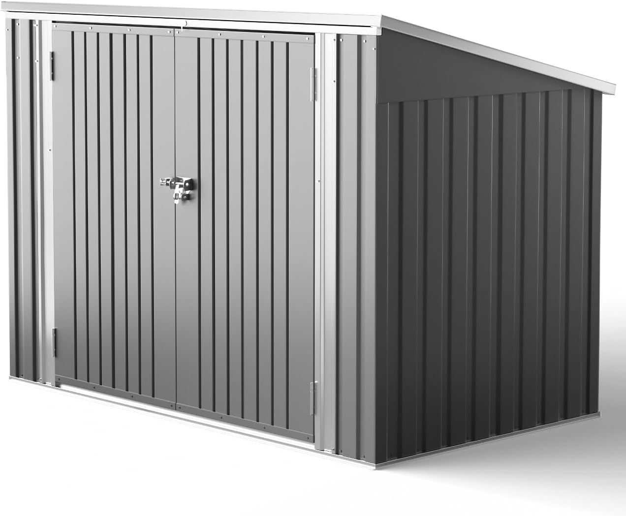 XEMQENER Bike Shed Storage Outdoor, Lockable Garden Storage Shed with Door and Sloping Roof, Waterproof Metal Galvanized Steel Sheds for Bike, Garden Tools, Garbage Bins, Grey,(L176x W105x H130 cm)