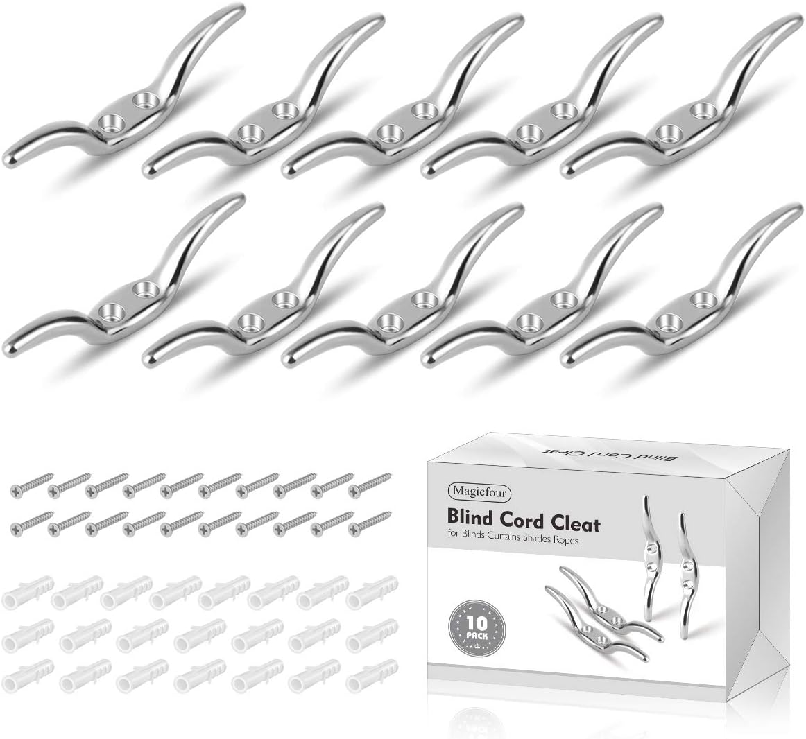 Magicfour Blinds Cord Cleat Baby Safety Rope Cleats, Small Rope Cleat Holder Zinc Alloy Cord Cleats, Blind Hook Winders with Screws for Roman Shade Curtains Sun Shades Ropes(10 Pack)