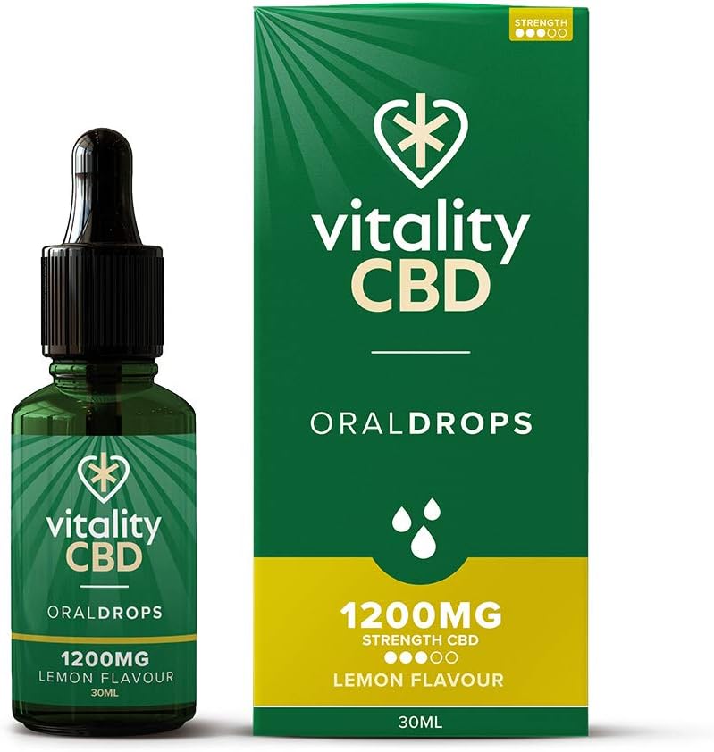 Vitality CBD Oral Drops in hempseed Oil, 1200 mg, Lemon, 30ml, NO THC