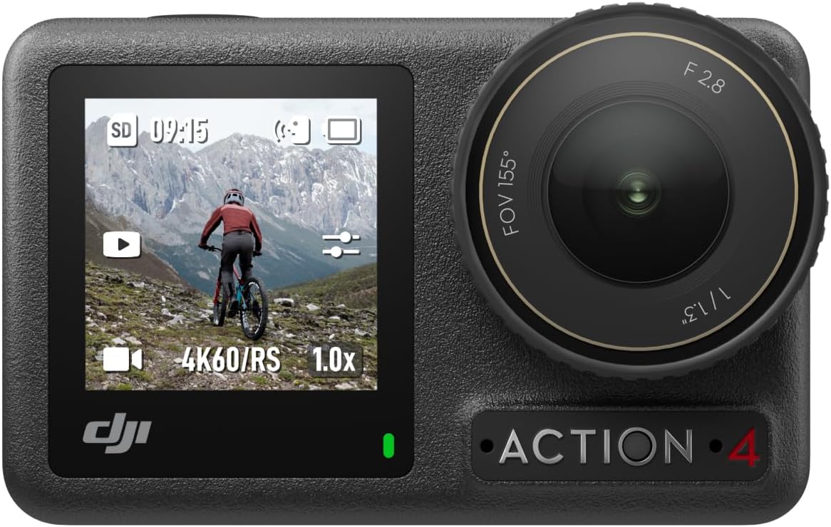 DJI Osmo Action 4 Essential Combo, Action Camera 4K/120fps with a 1/1.3-Inch Sensor, Stunning Low-Light Imaging Underwater Camera, 10-bit & D-Log M Color Performance Vlogging Camera, 1770mAh Battery