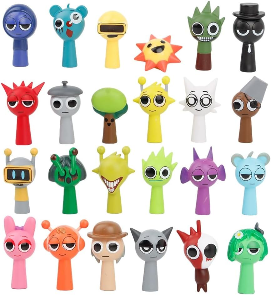 InteDesign 24 PCS Sprunki Action Figures toys Set, Colorful Toy Sprunki Figures for Kids Adults,Funny Cartoon Anime Sprunki Games Figurine for Boys and Girls Ages 3+ Safe,Durable (Sprunki 24)