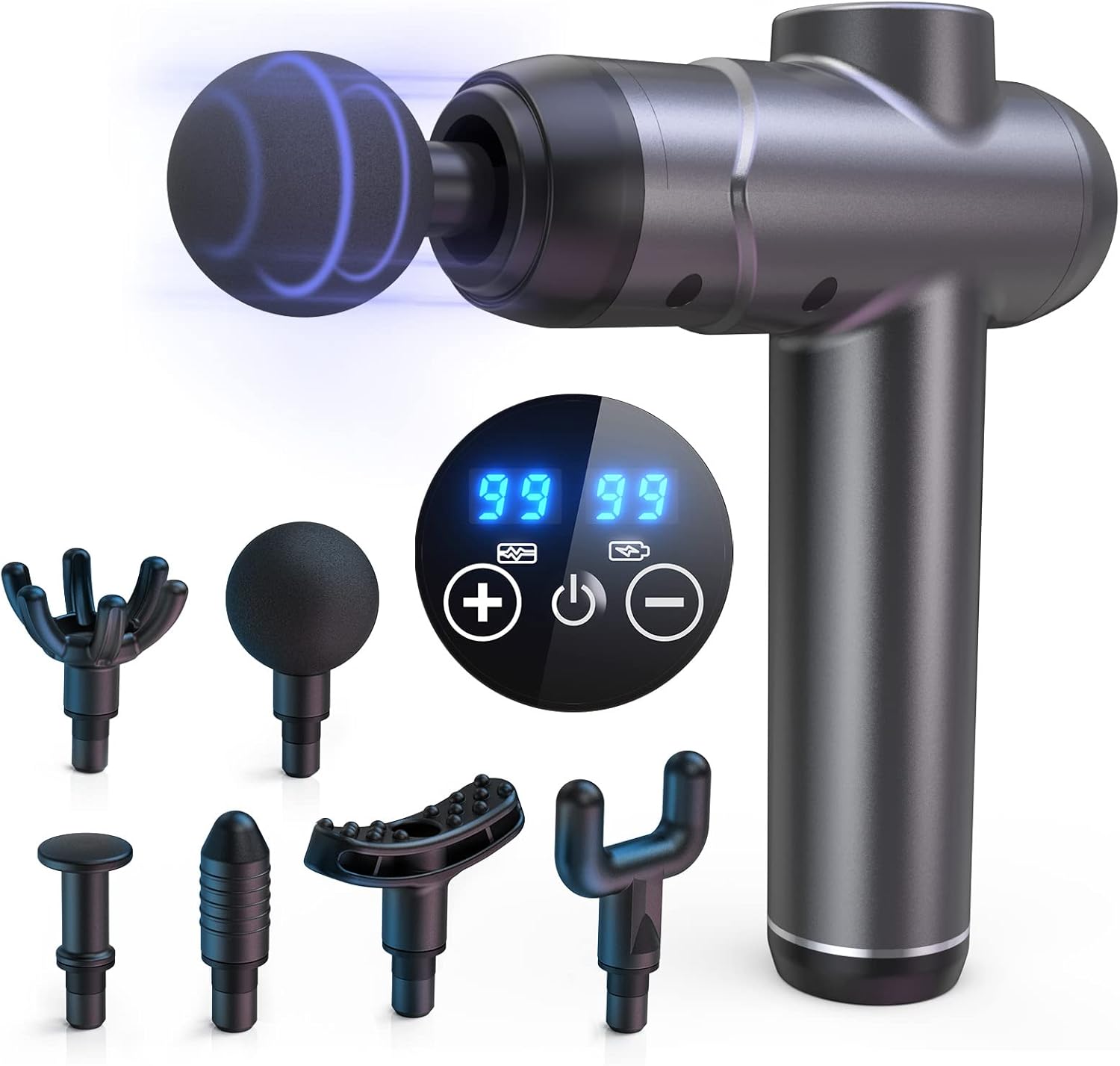 Ykgutilu Massage Gun,Massage Gun Deep Tissue,99 Speeds Powerful Percussion Massager,6 Massage Heads,LCD Touch Screen, Electric Handheld Muscle Massager with Muscle Pain Relief (Black)