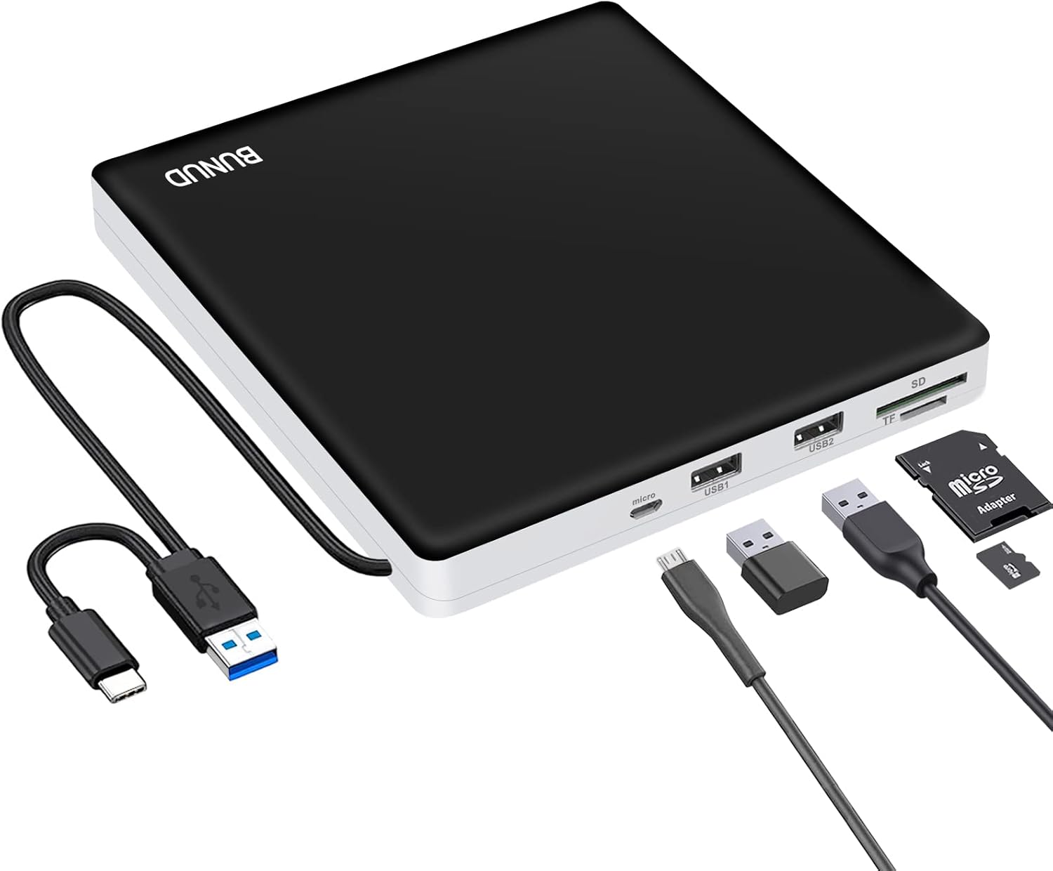 External CD DVD Drive, USB 3.0 & Type-C CD/DVD RW ROM Burner Rewriter Writer Reader with SD/TF & 2 USB, Slim Optical DVD Player for Laptop PC Windows 11/10 Computer Mac Macbook Pro Air iMac Apple