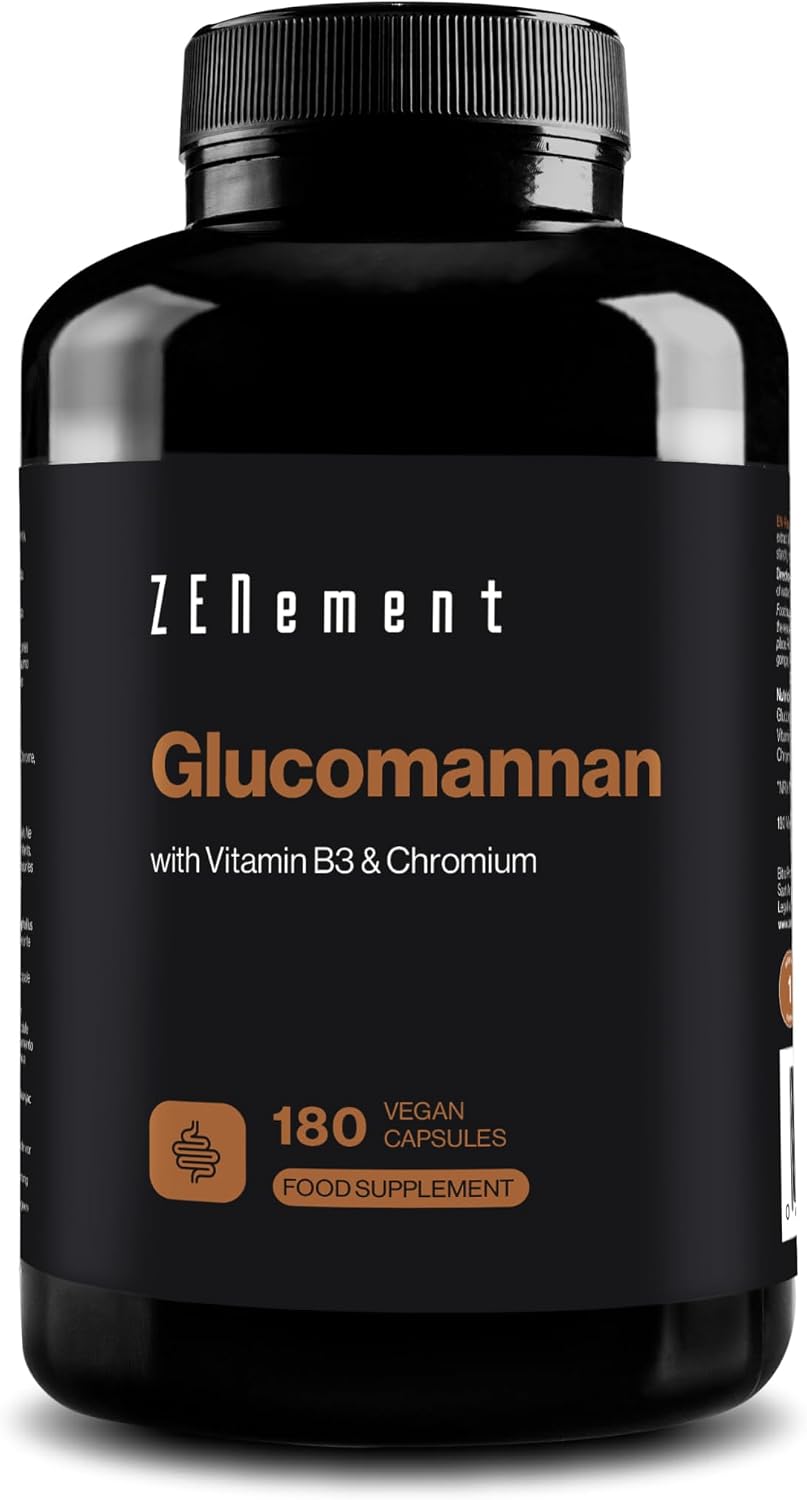 Glucomannan 4200 mg per Daily Dose with Vitamin B3 and Chromium – Konjac Root Fibre – for Weight Control – 180 Vegan Capsules – Zenement