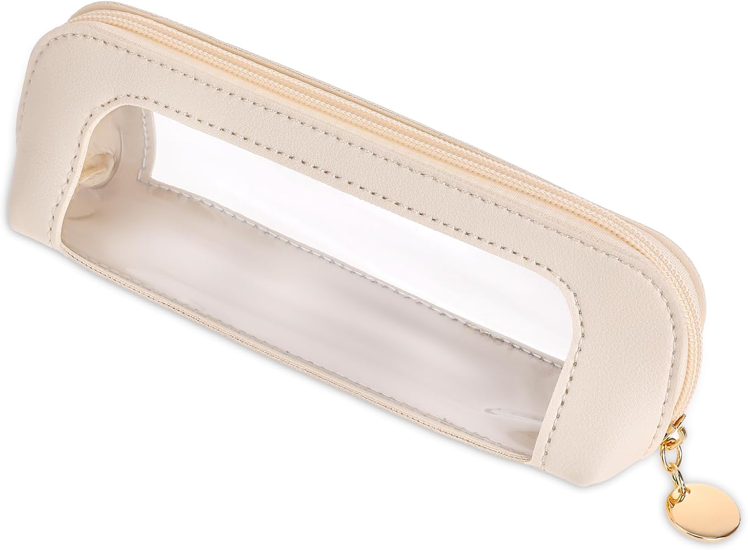 Small Clear Makeup Bag, PU Leather Travel Makeup Brush Case Portable Transparent Waterproof Cosmetic Organizer Pouch with Zipper for Women Home Travel Office Cosmetic Storage (White)