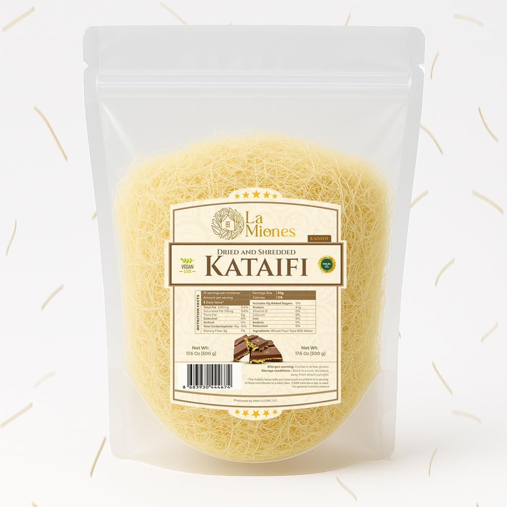 La Miones Premium Kataifi Pastry 500g (17.6 oz) – Resealable Bag of Shredded Phyllo Dough for Dubai Chocolate Bar, Kunafa, Knafeh, Baklava & Greek Desserts – Crispy Middle Eastern Filo