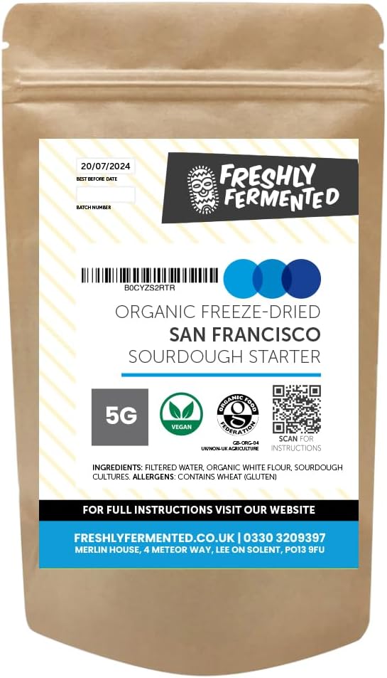 Freshly Fermented San Francisco Sourdough Starter | Certified Organic Freeze Dried Culture | Tangy Classic Boules | 5g Sachet Makes 50+Loaves | Vegan UK Made
