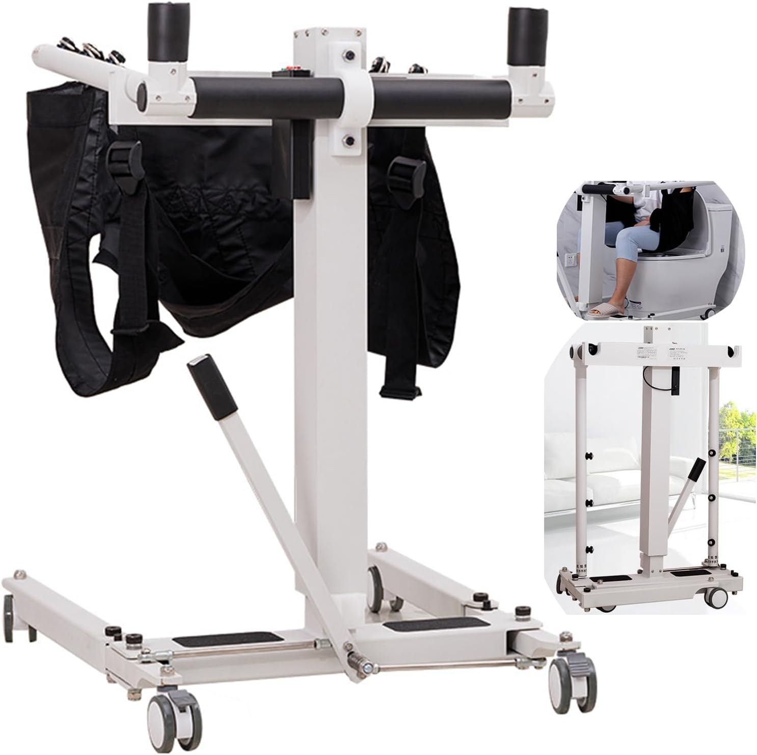 Patient Lift Transfer Chair for Home, Electric Folding Walking Lift Chair for Elderly, Portable Adjustable Nursing Aid with Quiet Wheels, Up to 287 LB