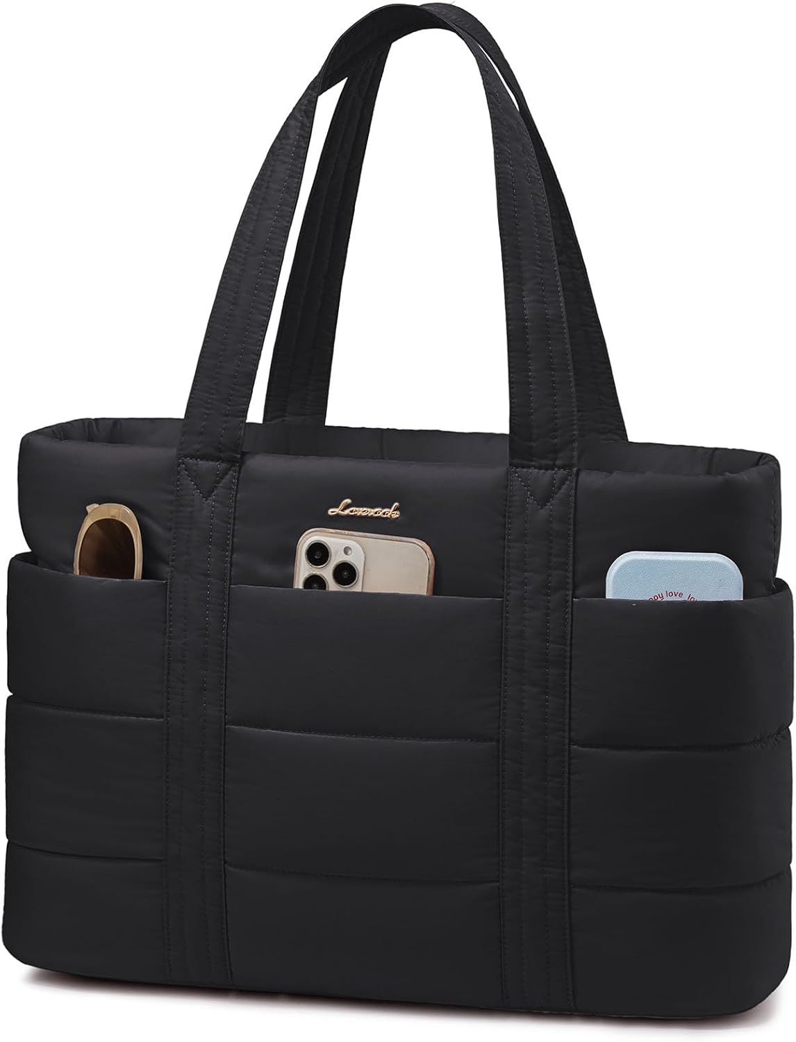 LOVEVOOK Tote Bag for Women, Large Puffer Work Tote Laptop Bag, Lightweight Travel Tote Bag with Zipper Gifts for Women