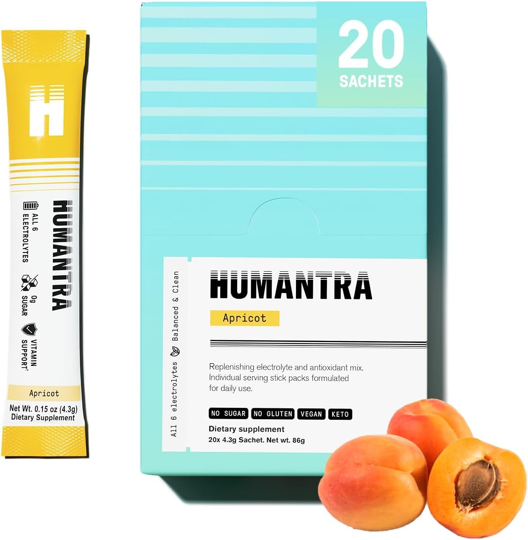 Humantra Hydration Packets | Zero Sugar Electrolyte Hydration Multiplier w/Essential Minerals, Boost Immune & Metabolic Functions | Electrolytes Powder (20 Count, Apricot)