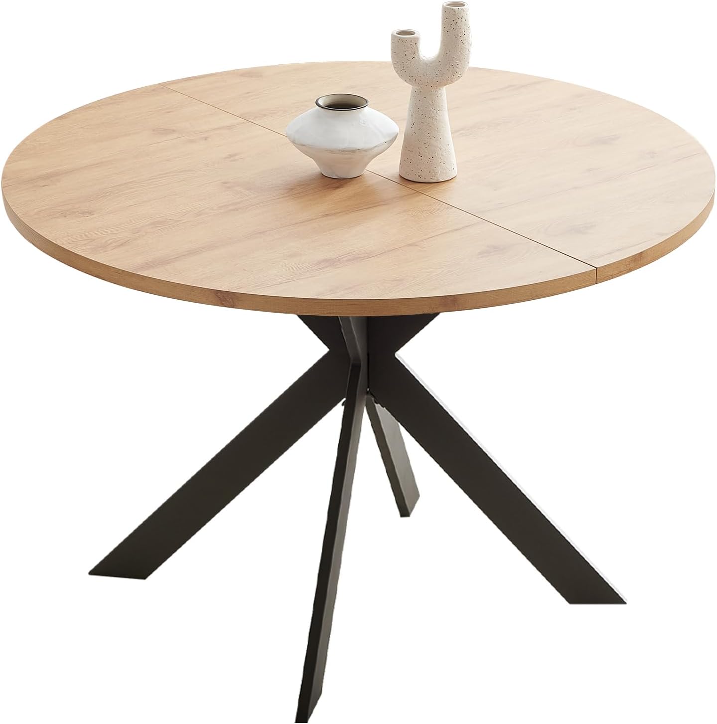 46.4" Round Dining Table Set, Mid Century Modern Round Dining Table for 4-6 Person, Steel Legs, Leisure Coffee Table for Kitchen Dining Room, Save Space