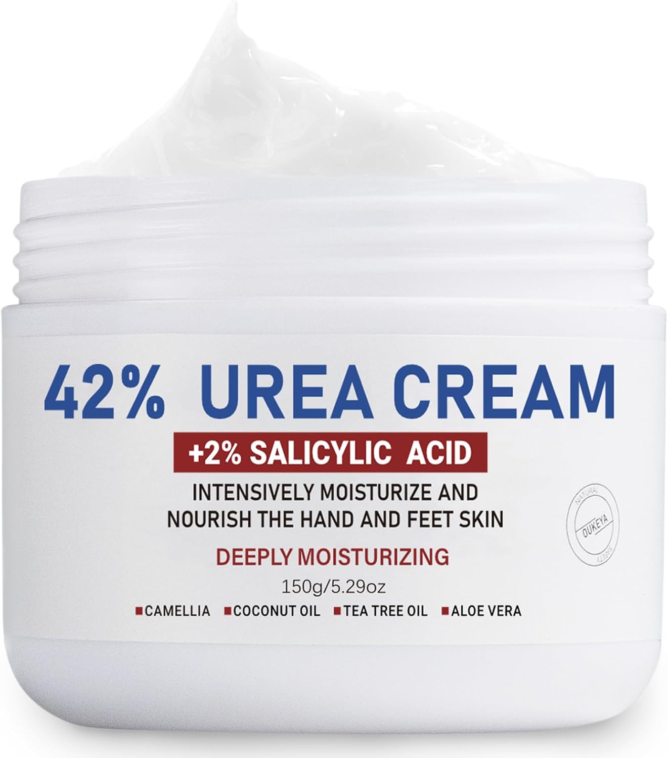 OUKEYA Urea Cream 42% plus Salicylic Acid 2%, Urea Foot Hand Cream for Dry Cracked Feet, Heels, Elbows, Salicylic Acid Cream for Moisturizer, Removes Corns Calluses Dead Skin and Softens Toenails
