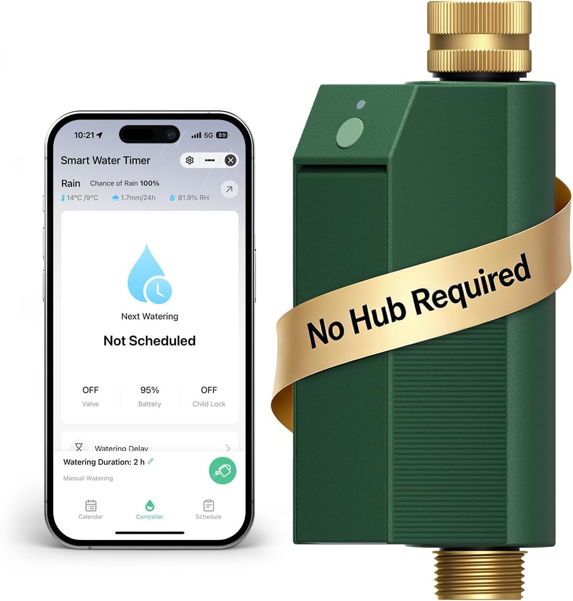 MOES WiFi Water Timer for Garden Hose with Flow Meter,No Hub Required | Sprinkler Timer No Hub Required; App Voice Control, 10 Schedules, Up to 2-Year Battery; Brass Inlet and Outlet