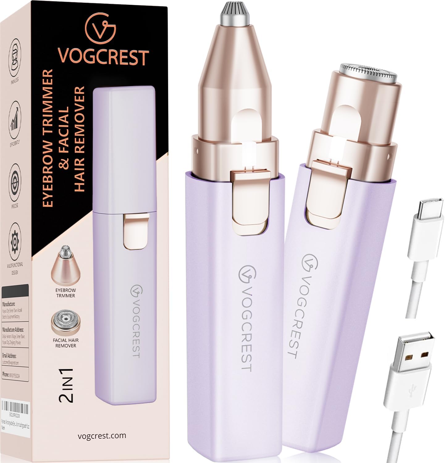Rechargeable Facial Hair Remover for Women: 2 in 1 Electric Eyebrow and Facial Hair Remover - Suitable for Middle-aged Women’s Eyebrow, Chin, and Cheek Trimming - with Built-in LED Light(Purple)