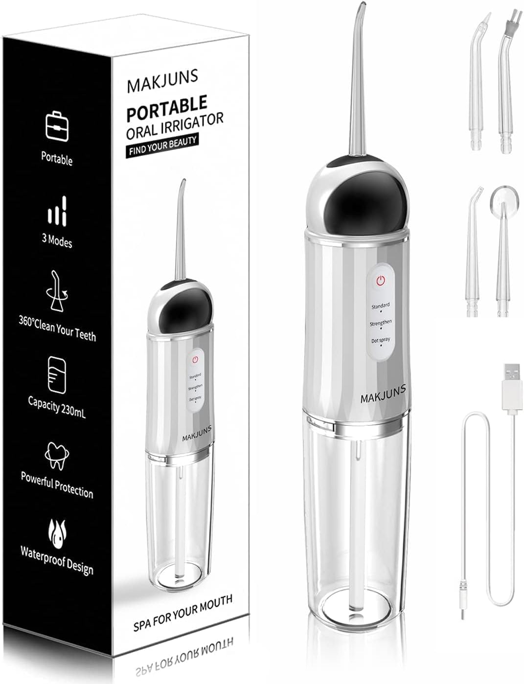 Water-Flosser-Cordless-Teeth-Cleaner Somall Water Dental Flosser with 3 Modes 4 Jets Rechargeable Dental Oral Irrigator for Home Travel (Premium White)
