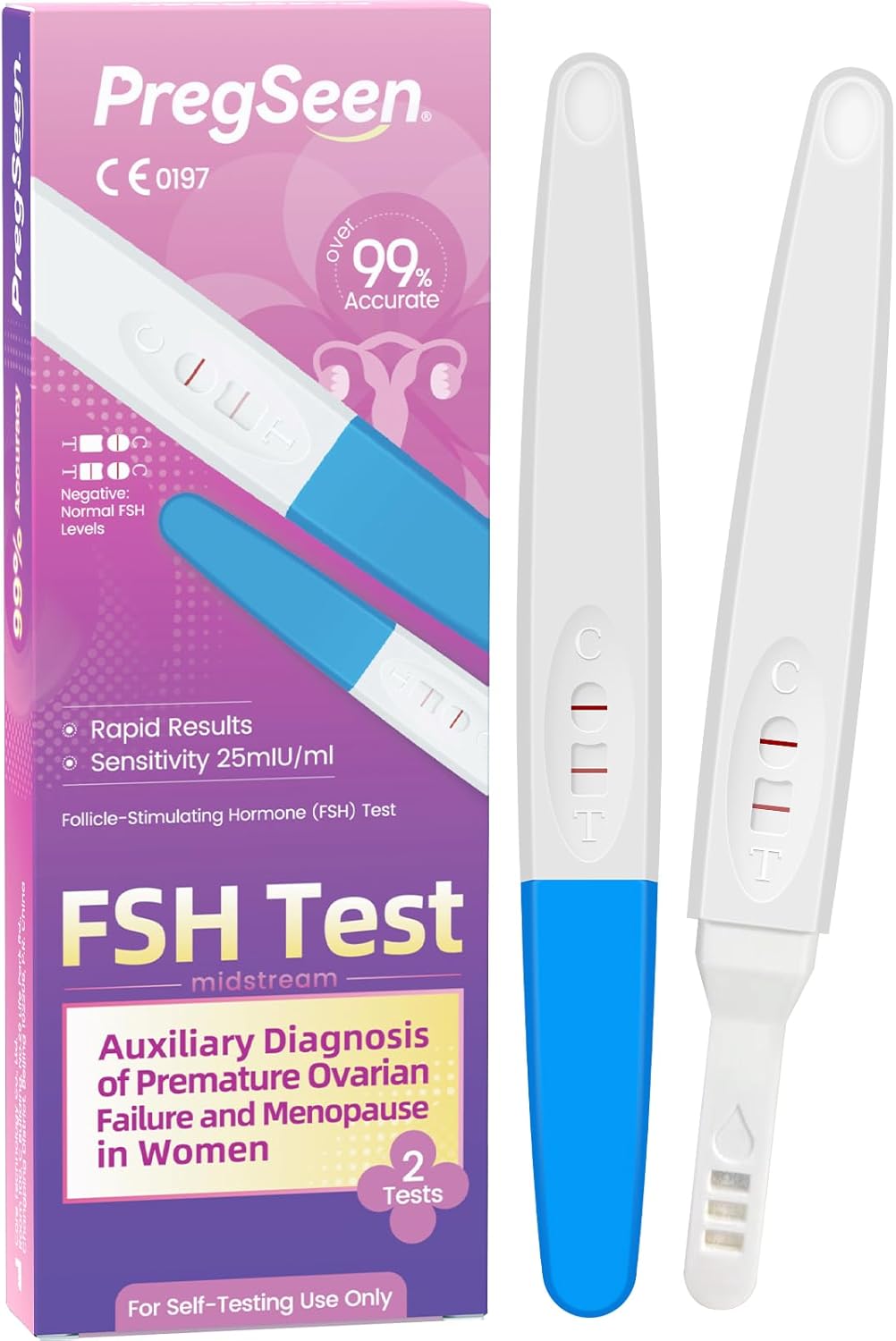 Menopause Test - 2 x FSH Test Female Fertility Kit, Menopause Test Kit for Women, Menopause Self Test at Home for Peri Menopause, Women Ovary Health Test for Good Pregnancy