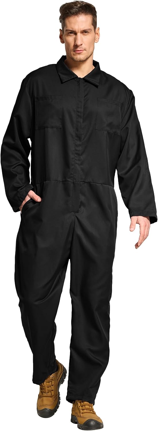 VOGRYE Coveralls for Men Long Sleeve Cotton Blend Work Jumpsuit Halloween Mechanic for Adult Cosplay Party