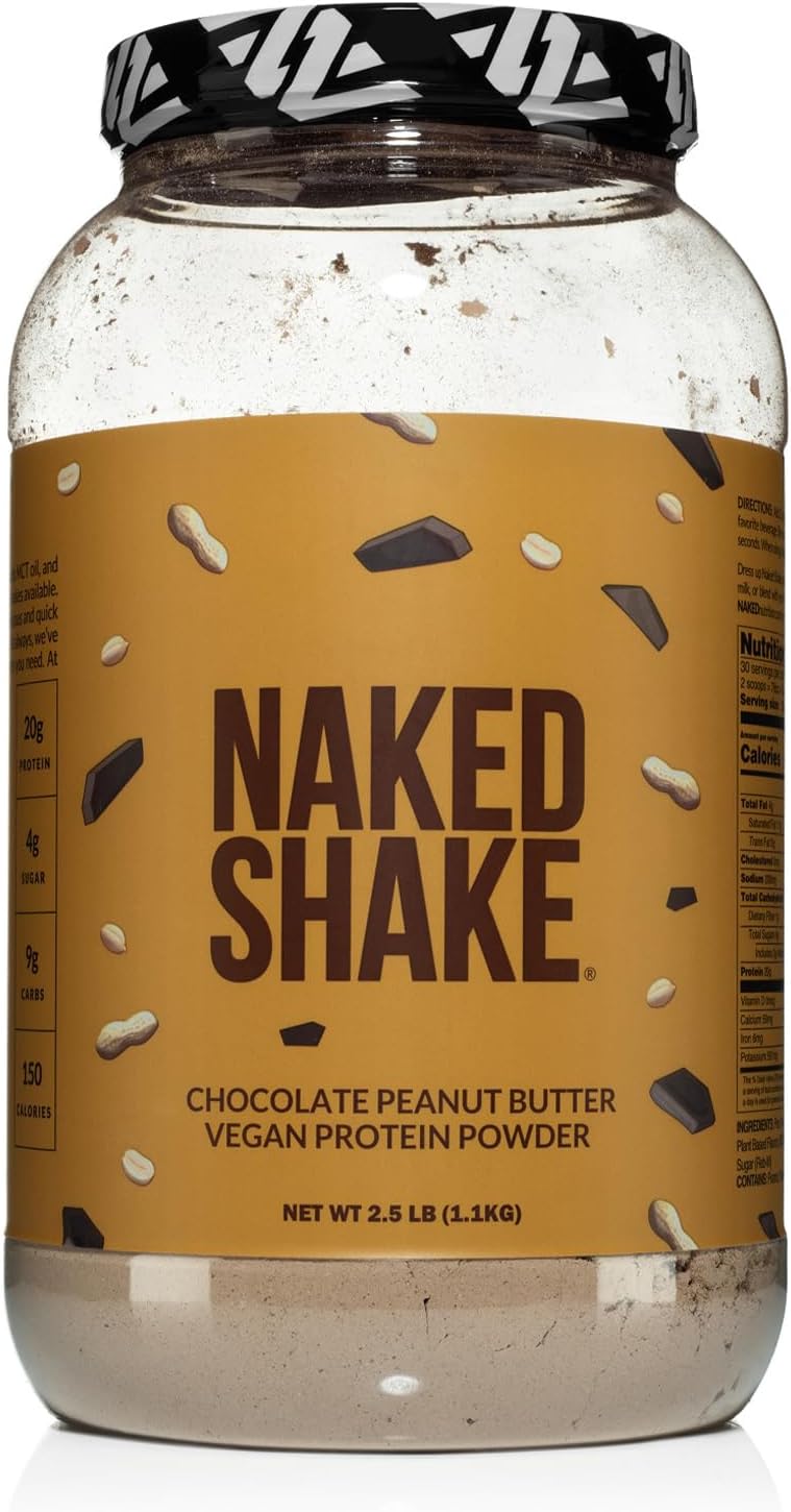 NAKED Shake - Chocolate Peanut Butter Protein Powder - Vegan Protein Powder from US & Canadian Farms with MCT Oil, Gluten-Free, Soy-Free, No GMOs or Artificial Sweeteners - 30 Servings