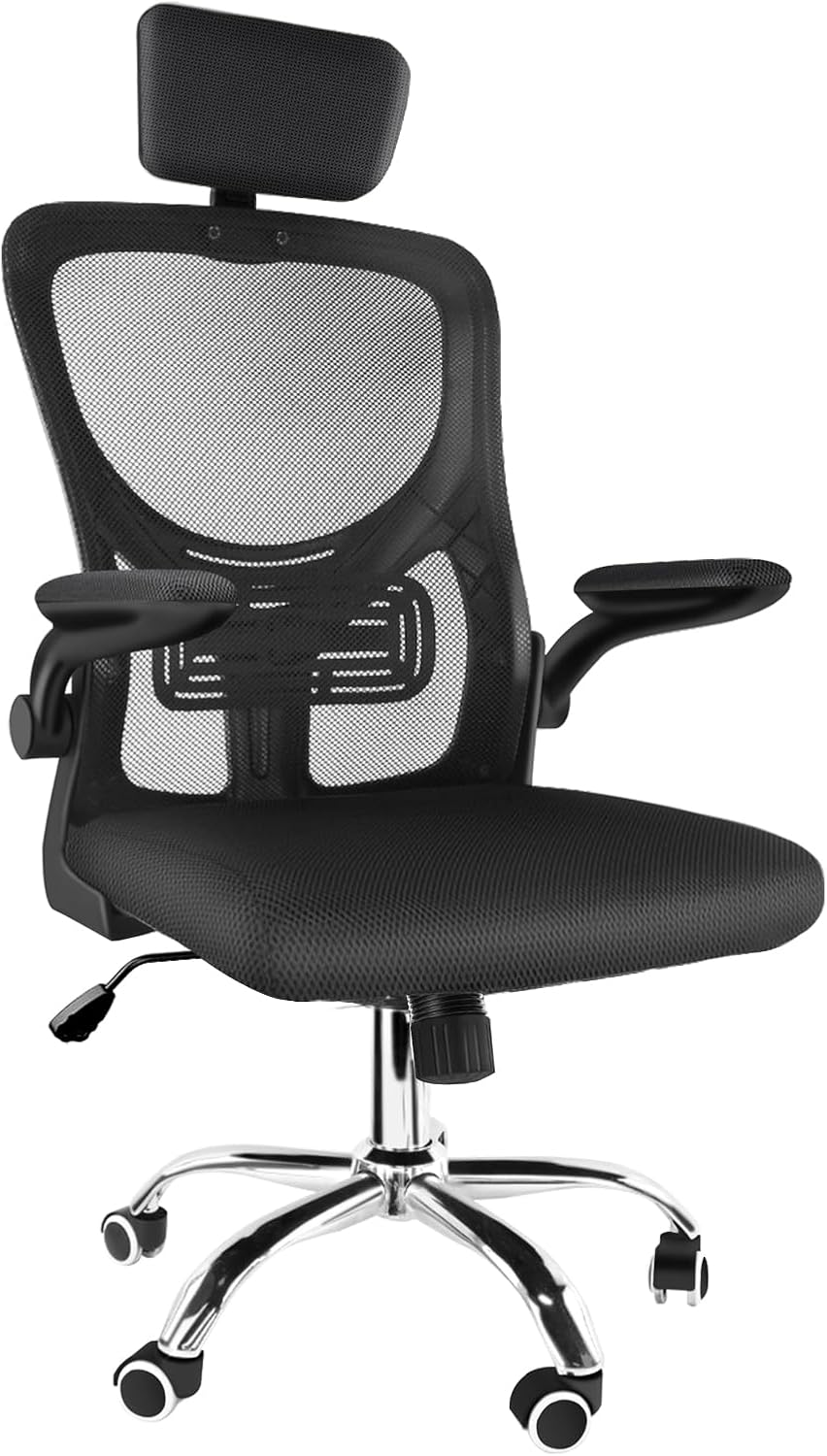 EOXCIIU Ergonomic Desk Chair, Home Office Chair with Flip-up Armrest and Lumbar Support for Home Study or Manager Work