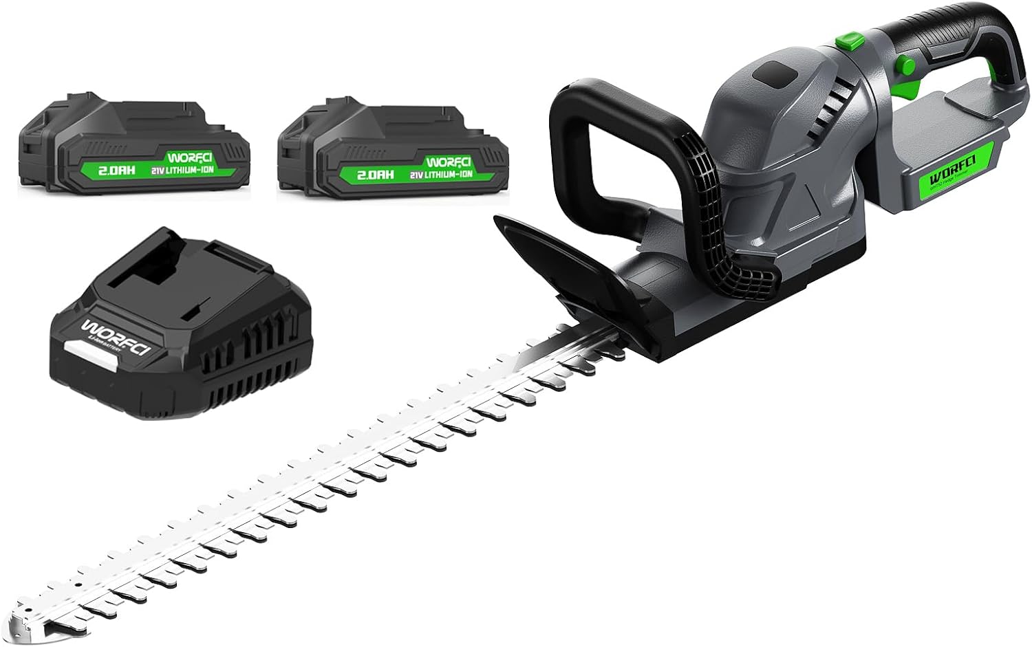 20-Inch Cordless Hedge Trimmer, Electric Handheld Bush Trimmer, 180° Rotatable Handle, with 2pack Battery and Charger (WHT52)