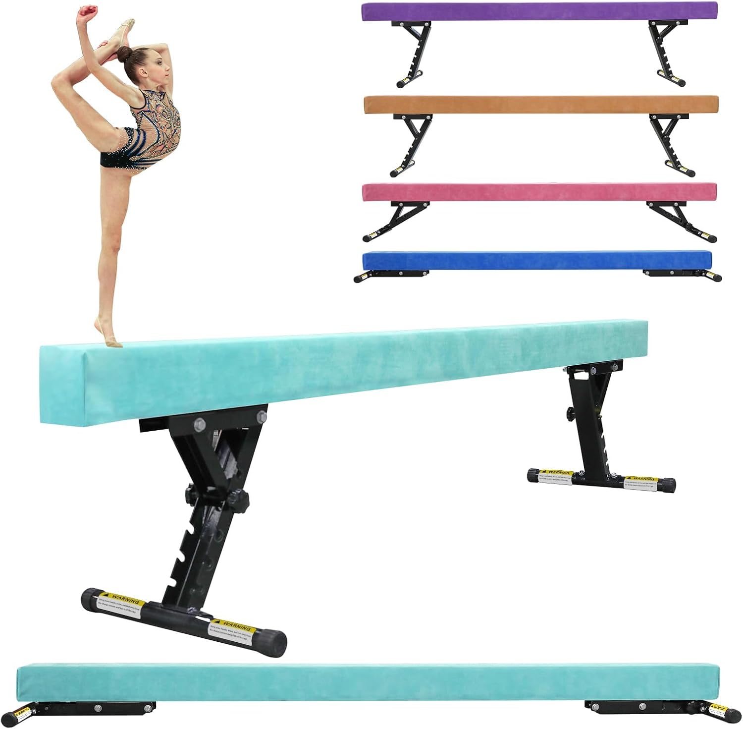 8ft Kids Adjustable Gymnastics Balance Beam, 5‑Height Settings