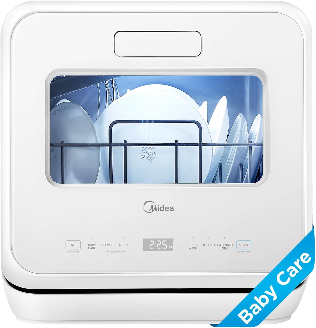 Midea Countertop Dishwasher with 1.32Gal Tank, Baby Care, 5+1 Programs | Portable Dishwasher with No Hookup Needed, High-Temp Drying, Compact & Quiet, Perfect for Apartments, Dorms& RVs
