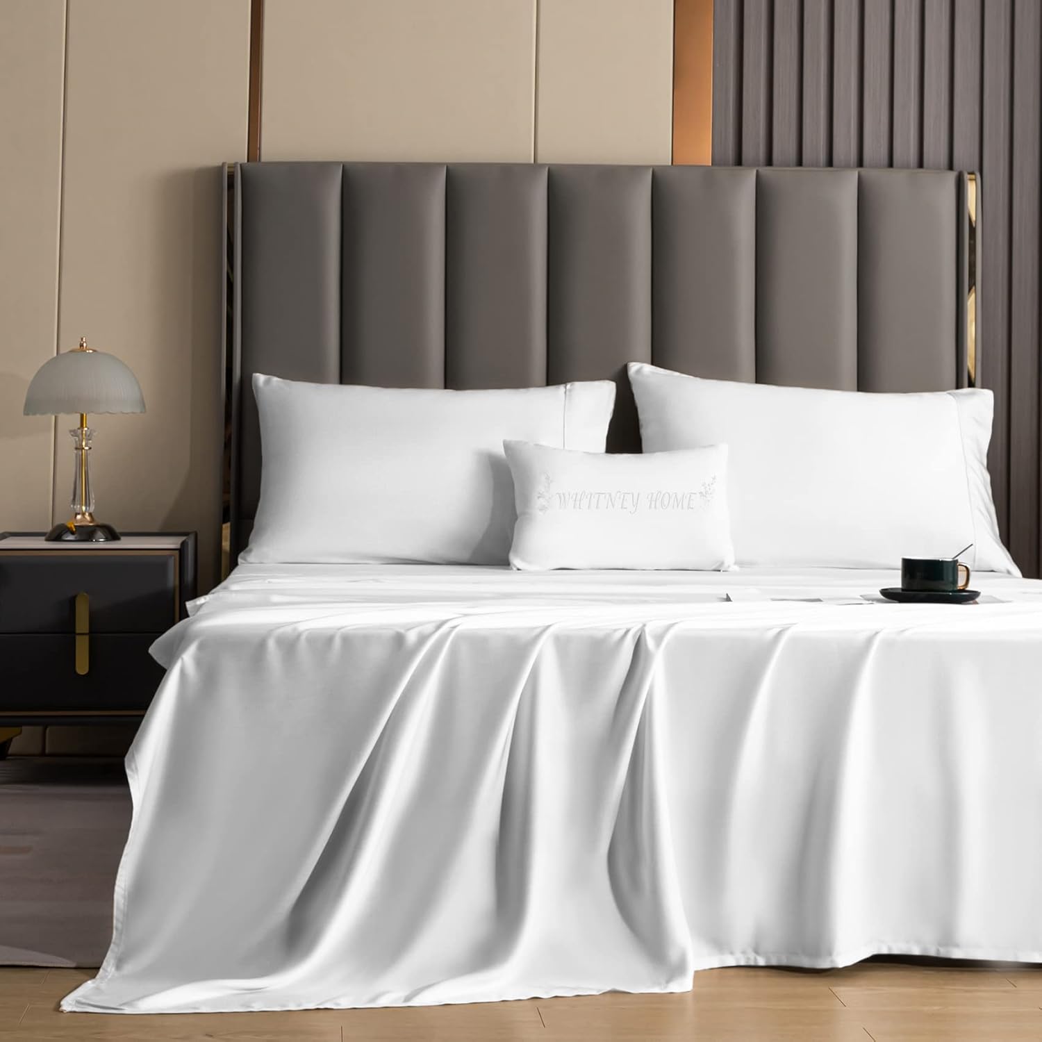Whitney Home Textile Queen Size Sheet Set - Rayon Derived from Bamboo, Luxury Cooling Bed Sheets, 16" Extra Deep Pocket, Soft & Breathable Hotel Bedding Sheets and Pillowcases Sets