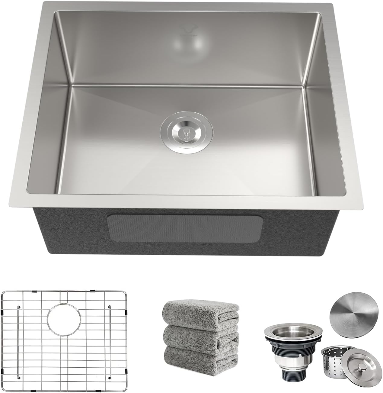22 Inch Undermount Kitchen Sink 16 Gauge Stainless Steel Single Bowl Utility Laundry Sink Outdoor Kitchen Sinks RV Bar Sink with Accessories 22"x18"x9"