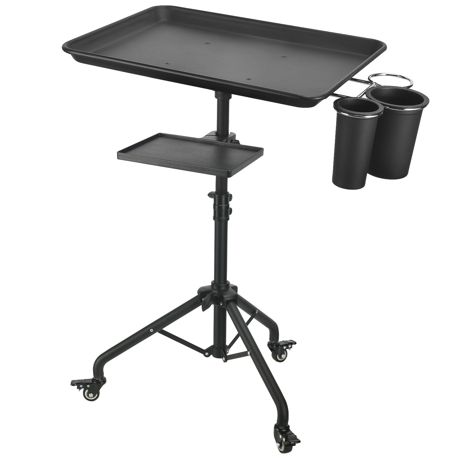 Salon Tray Cart on Wheels, Aluminum Tattoo Tray with Storage Platform, Adjustable Height Service Rolling Tray, Storage Tray Accessory for Salon Spa Dental Use, Rolling Tray Cart