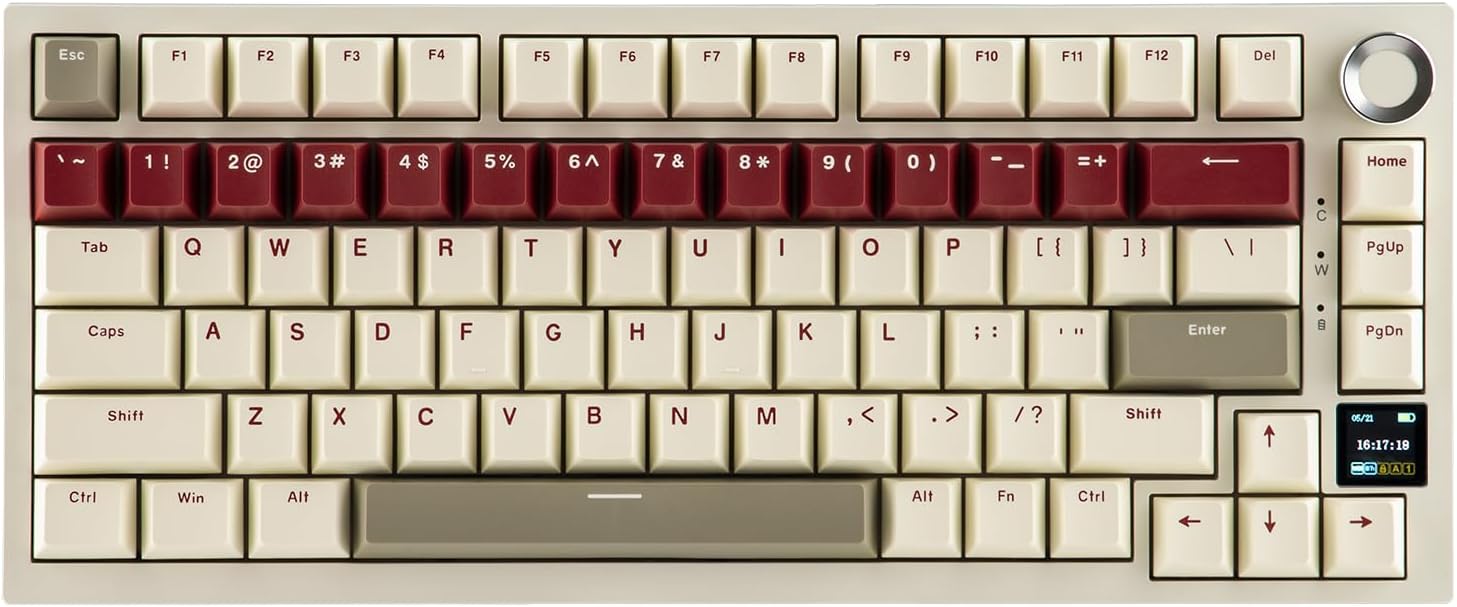 EPOMAKER Ajazz AK820 PRO Wireless Gaming Keyboard, Glass Screen, Knob, Hot Swappable, 2.4GHz/USB/BT5.0, Gasket Creamy, 75% Mechanical Keyboard for PC/Mac/Office/Gaming (Beige, Dreamy Switch)