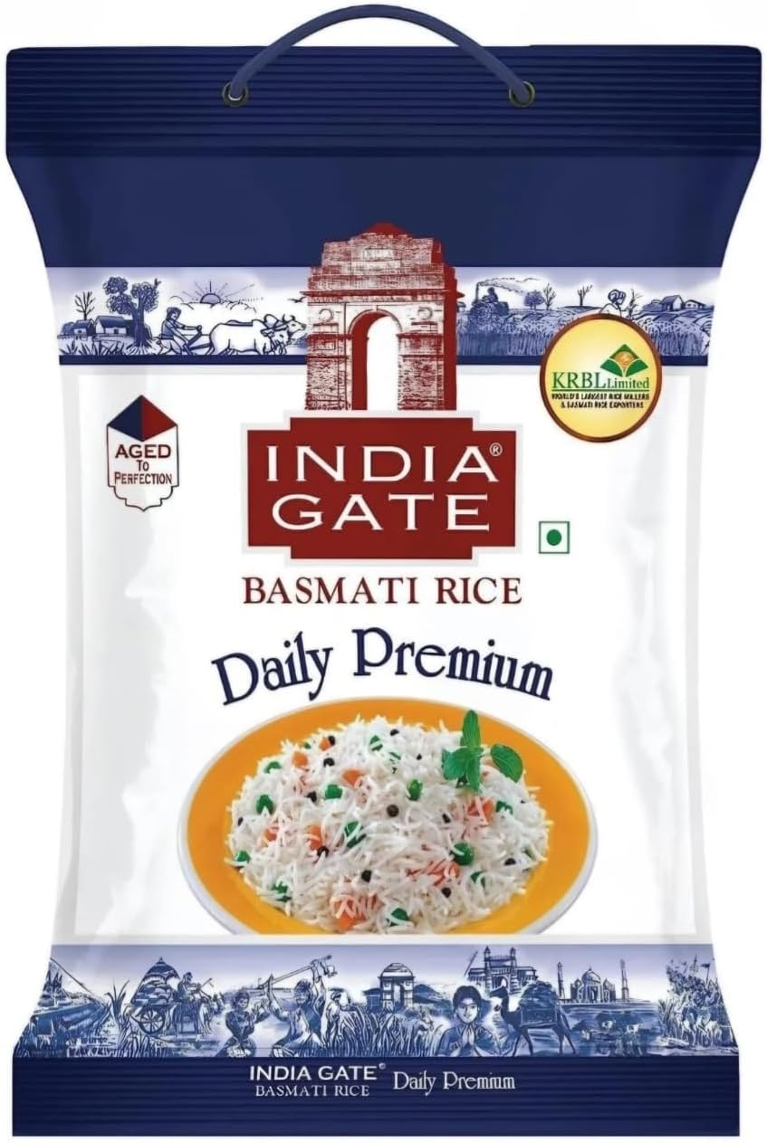 India Gate Premium Basmati Rice (5Kg) - Aromatic Long Grain Rice Delicate Aroma - Ideal for Biryani & Pulao (Pack of 1)