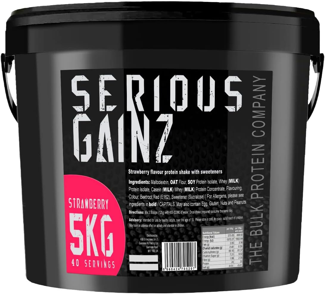 The Bulk Protein Company, SERIOUS GAINZ - Whey Protein Powder - Weight Gain, Mass Gainer - 30g Protein Powders (Strawberry, 5kg)