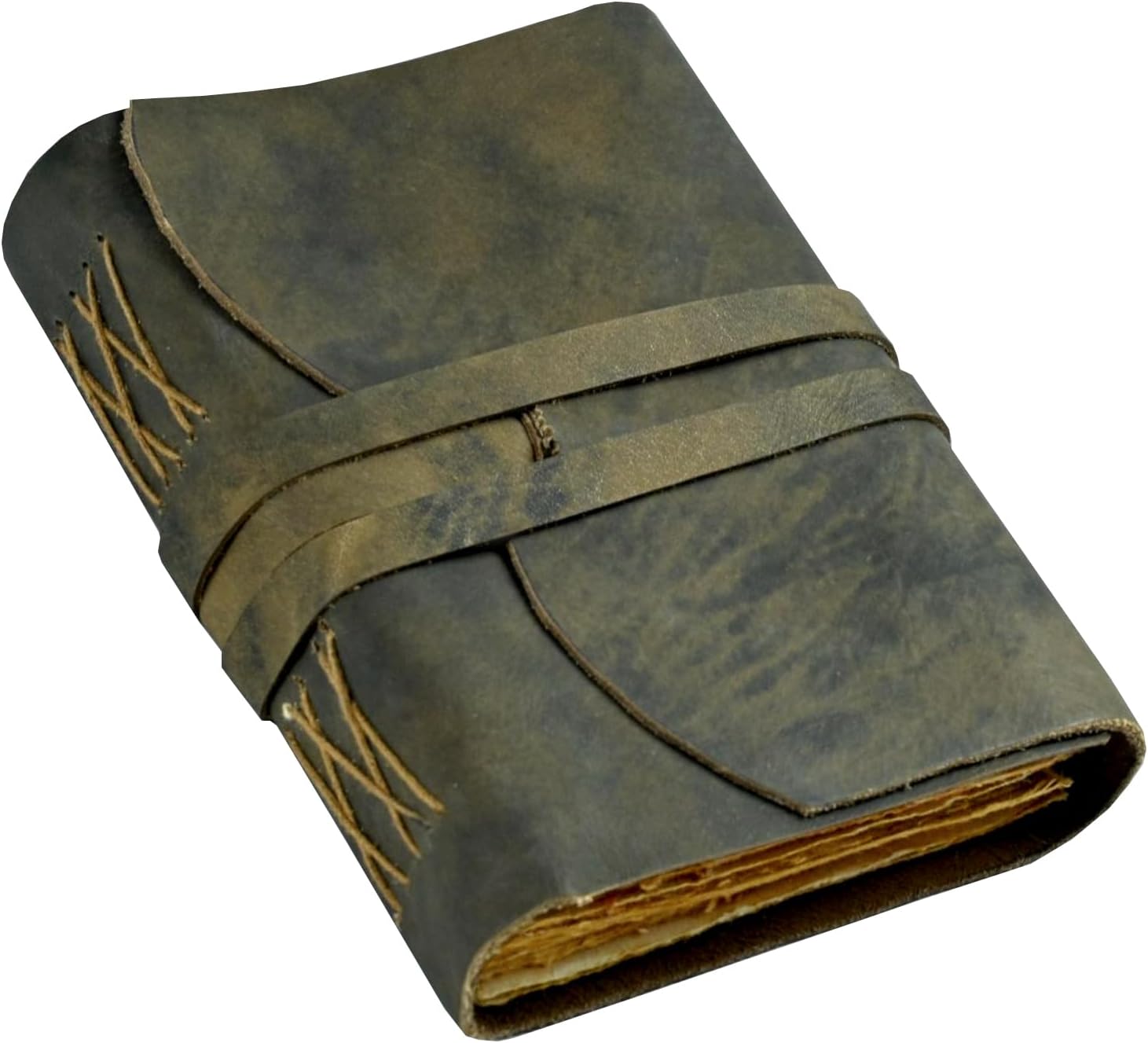 Vintage Leather Journal – 200 Handmade Deckle Edge Paper – Leather bound For Women Men – Bound Closure - Book of Shadows - Italian Brown - 7x5 inches (Journal With Bound)