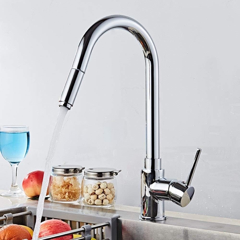 GYEQXKT Mixer Tap Modern Pull Out Kitchen Sink Faucet Chrome Creative Fashion Copper Mixer Tap Single Hole Single Handle Mixing Valve Deck Mounted Sprayer 360 Degree Rotation Spout