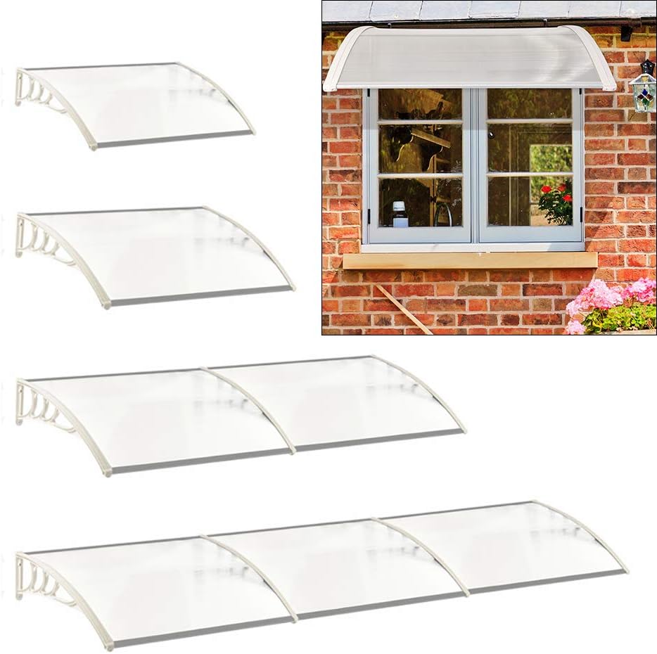 Fellie Rain Canopy Awning Front Door Canopy for Outdoor Window Porch Shade Patio Roof Cover UV Protection, (Cream White/L150xW100xH28cm)