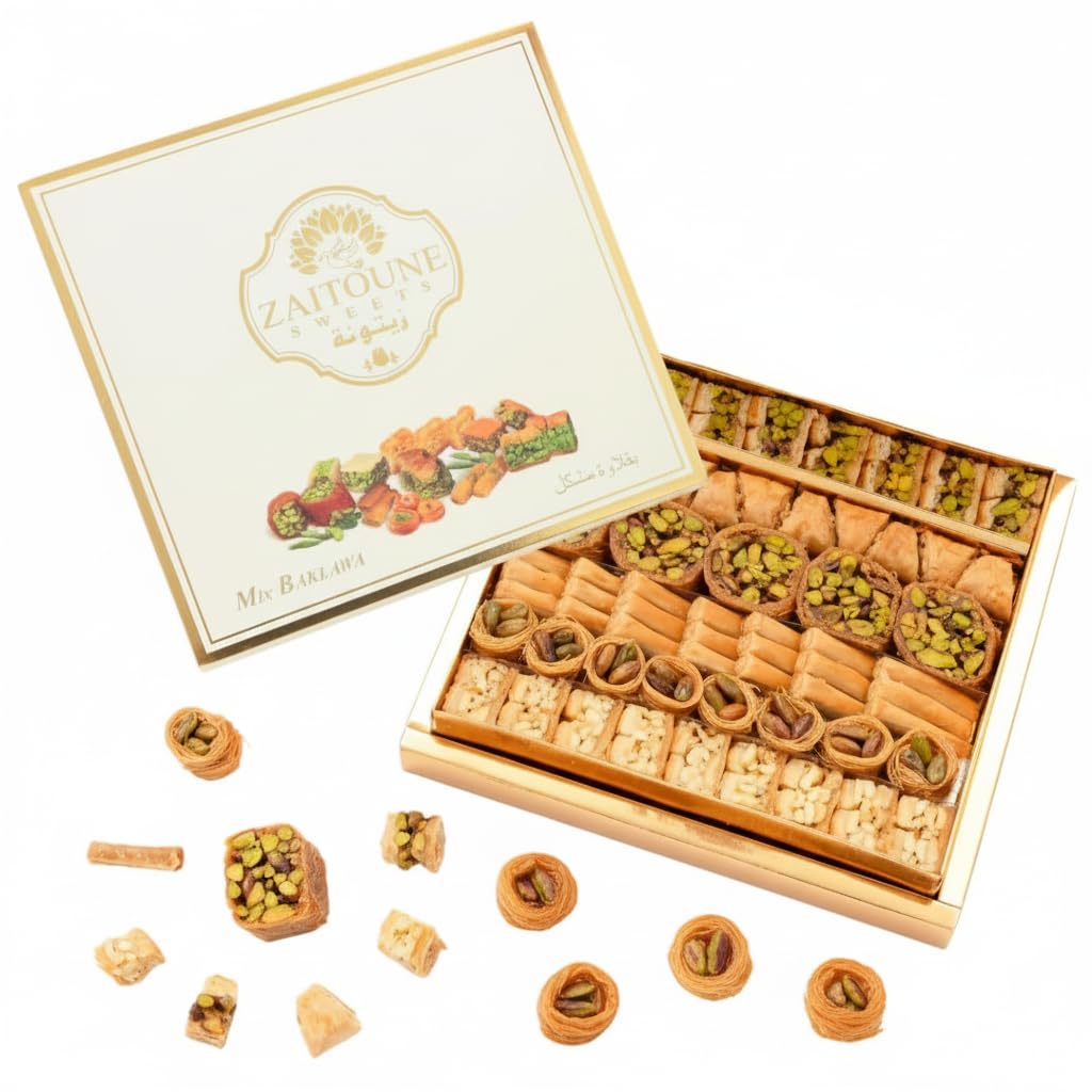 Zaitoune Cashew & Pistachio Baklava Selection Box - 1.1 lb | Traditional Luxury Honey Pastry | Arabic Dessert with Authentic flavors in Beautiful Packaging | Handmade in Turkey