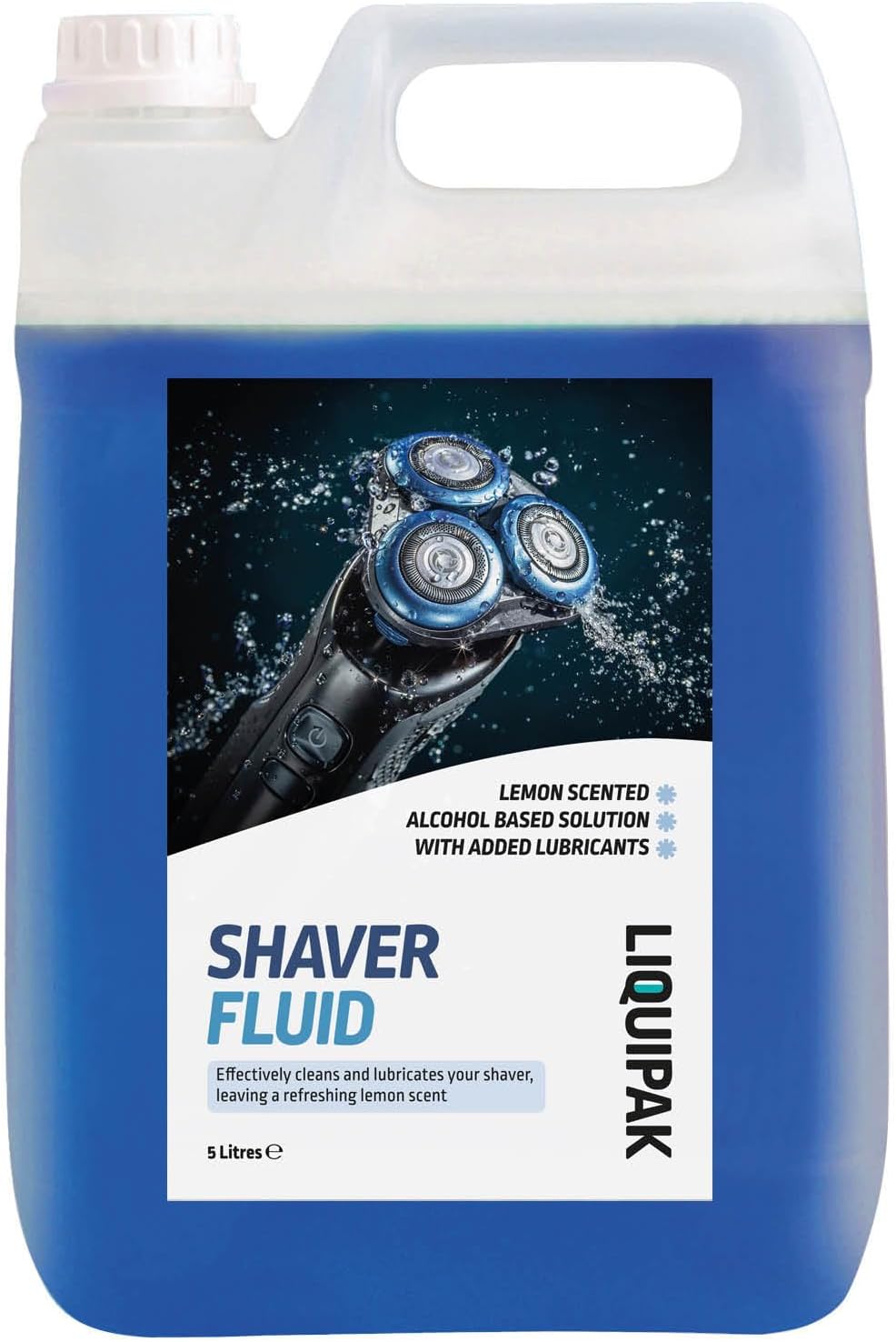 Liquipak Shaver Fluid 5L – Lemon Scented, Fast-Drying Alcohol-Based Cleaner with Lubricants for Electric Shavers, Effective Cleaning & Fresh Scent