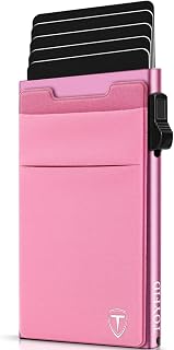 Slim Wallet for Men - Pop Up Card Holder Wallet,Minimalist Business Wallet,Credit Card Wallet with Money Pocket,Metal Card Case Wallet,RFID Blocking,Can Hold 6 Credit Cards (Pink)