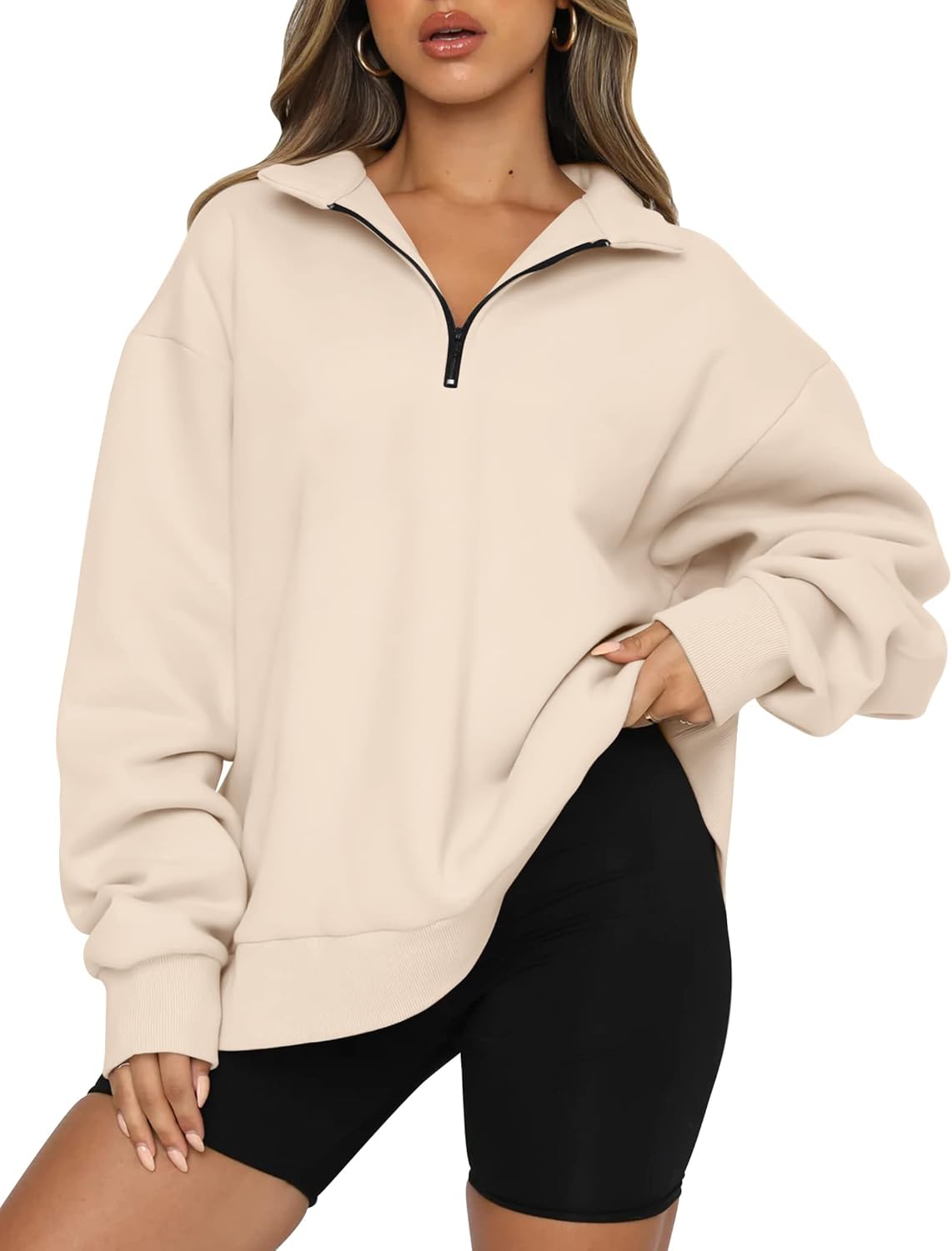 Famulily Womens Warm Basic Sweatshirt with Pockets Lapel Half Zip Up Casual Pullover Tops for Leggings S-XL