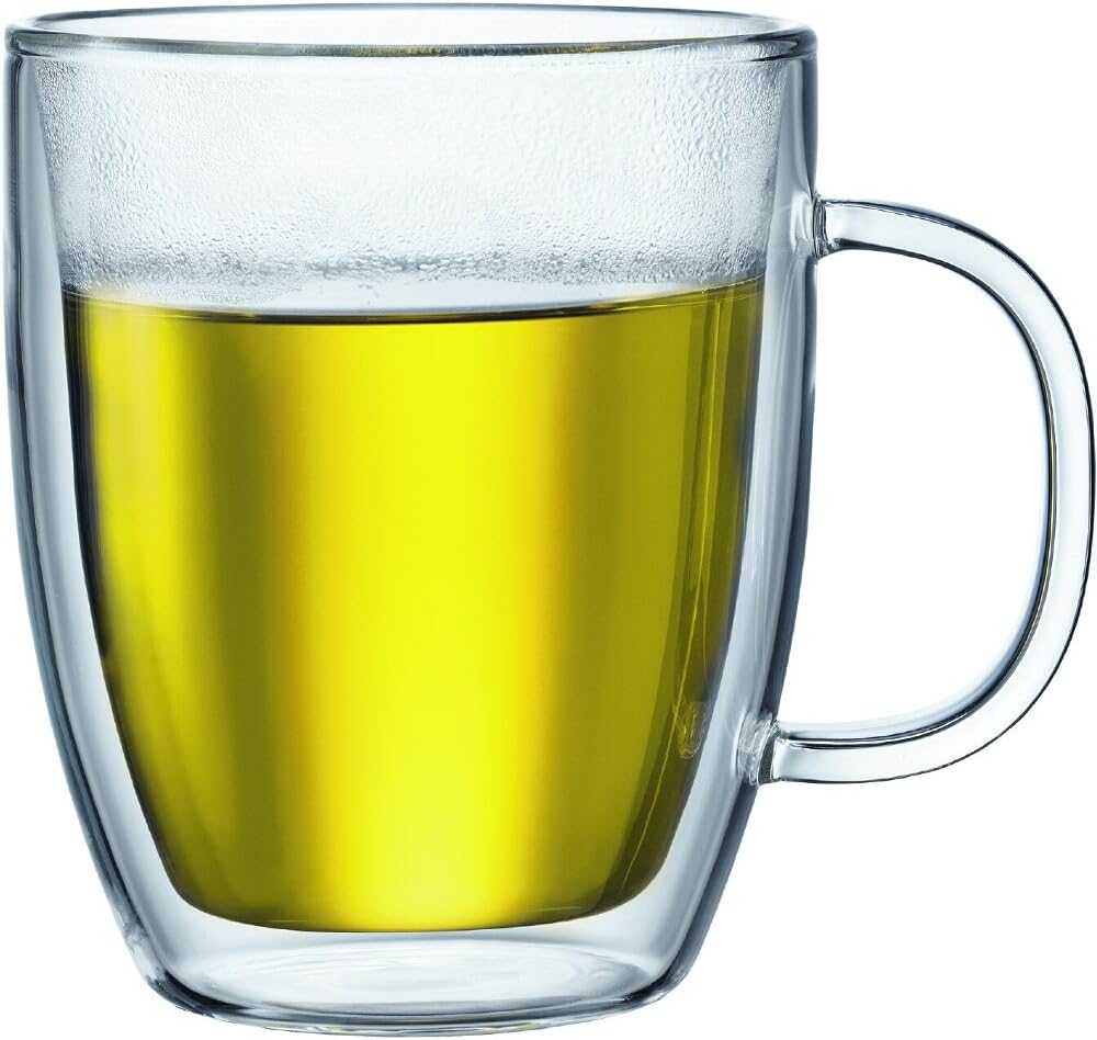 Bodum Double Walled Mug Pack of 2 Bistro - 450ml Coffee & Tee Cups - Dishwasher Safe Thermal Cup - Mouth-Blown Borosilicate Glass