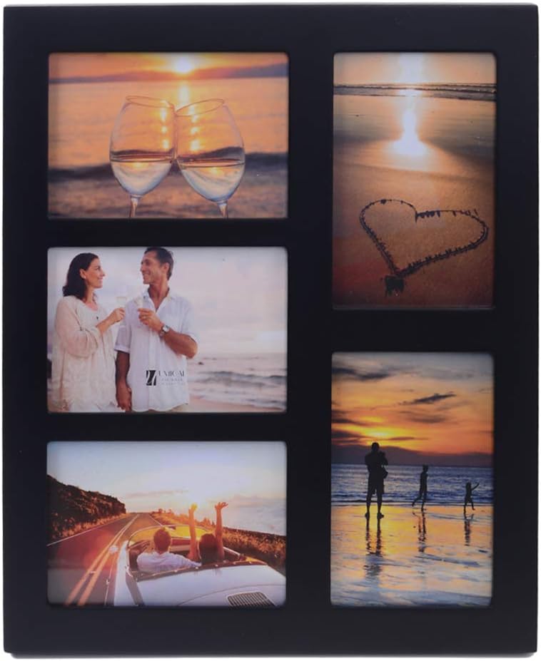 4x6 5-Opening Picture Frame with Shatter-Resistant Glass & Black Wood 4x6 Collage Photo Frames for 4x6 5 Pictures Display Made for Tabletop Stand and Wall Mounting