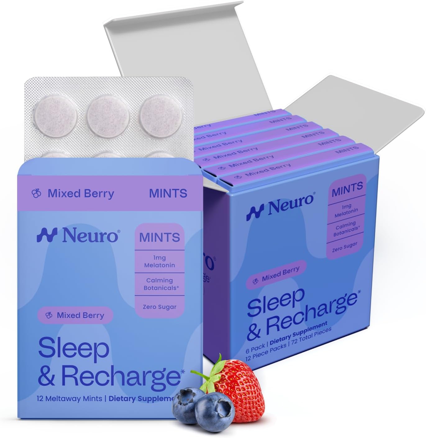 Neuro Sleep & Recharge Meltaway Mints, Mixed Berry, 72 Count | 1mg Melatonin Sleep Aid, Nighttime Relaxation & Healthy Rest Cycle, Chamomile & Elderberry, Fast-Dissolve Mint Supplement