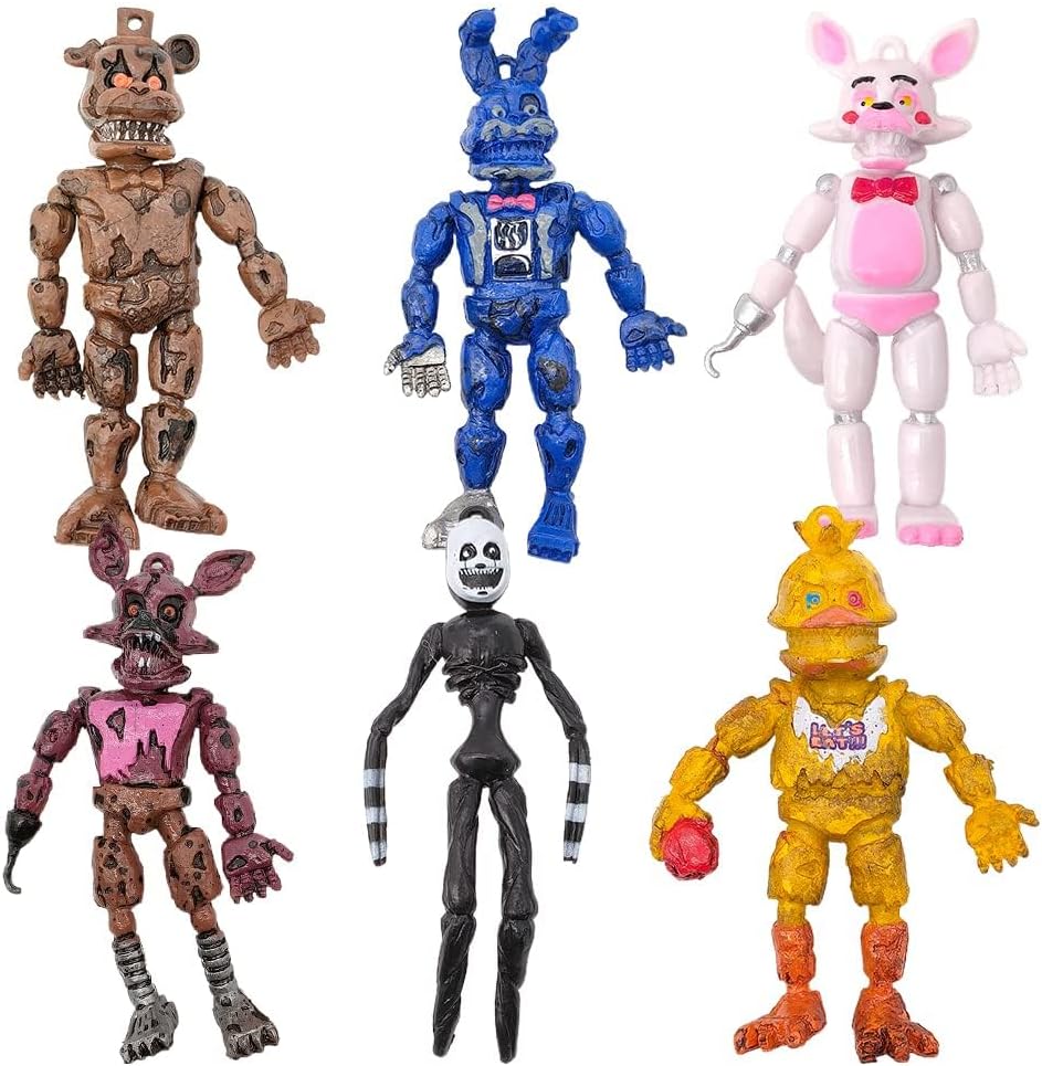 MGKEOUF Freddy's Mini Figures Set, 6PCS Night Bear Cake Topper, Freddy's Cupcake Figurines Party, Cupcake Topper Decor For Kids Birthday, Baby Shower, Theme Party Supplies