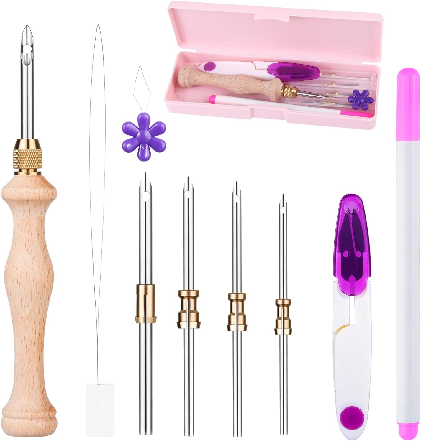 Punch Needle Kit with Storage Box,Adjustable Punch Needle Tool with 5 Different Metal Needles,Embroidery Punch Needle Set Adults Beginner for DIY Craft,Perfect for Decoration and Gifts