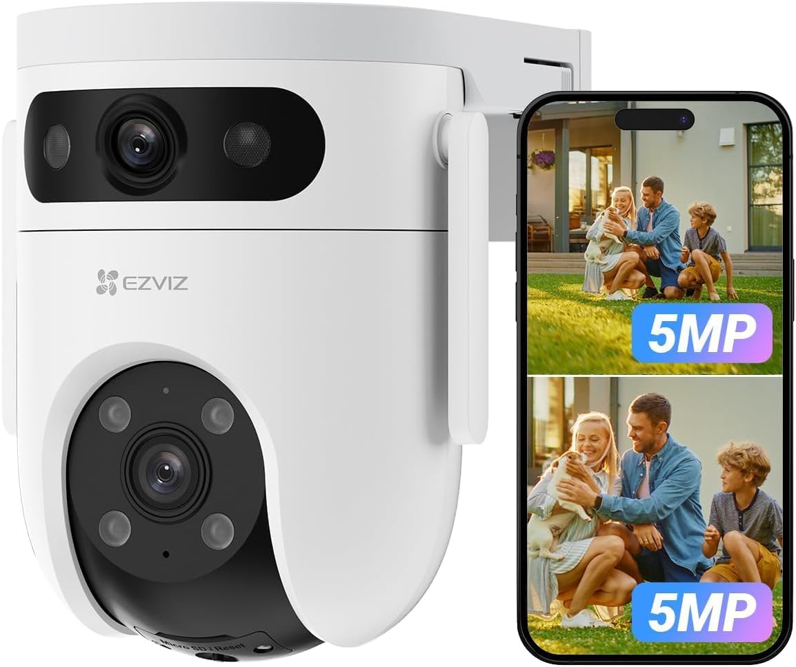 EZVIZ Dual Lens 6K (3K+3K) Wired Security Camera Outdoor Wifi, 360° Pan Tilt, Supports 512GB, Auto-Track, Patrol Mode, Human/Vehicle Detection, Color Night Vision, Wi-Fi CCTV, Alexa/Google (H9c)