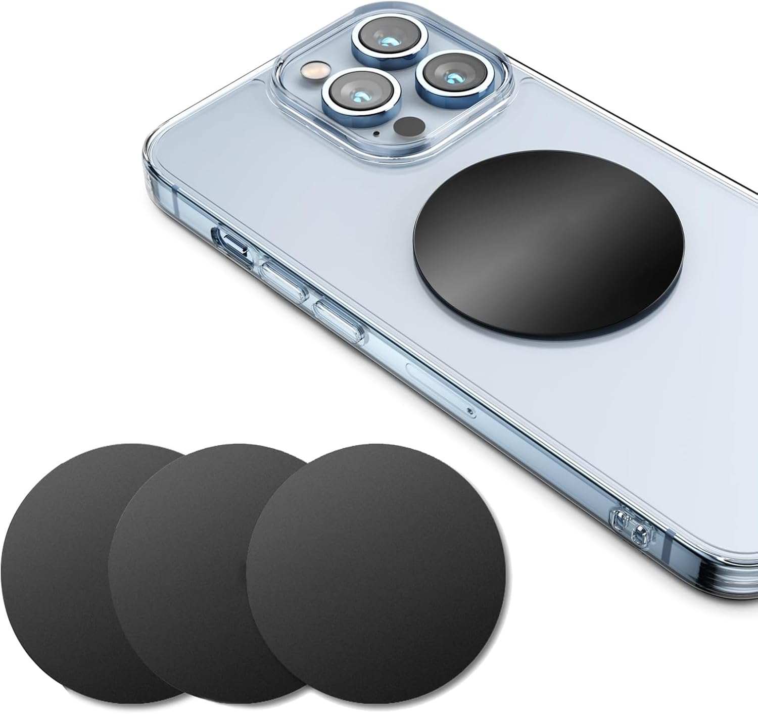4 Pcs 4cm Circular Lead Rings, Round Metal Plates, Thin Metal Plates Replacement Mount Plate Kits, for Adhesive Replacement Sticker Phone Magnetic Car Holder, Compatible Magnetic Car Mount (Black)