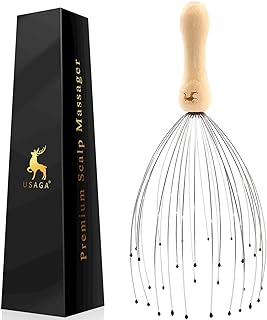 USAGA 32 Fingers Head Massager, Head Scratcher Scalp Massager for Head Body Relaxing Wood Handle (1 Pack)