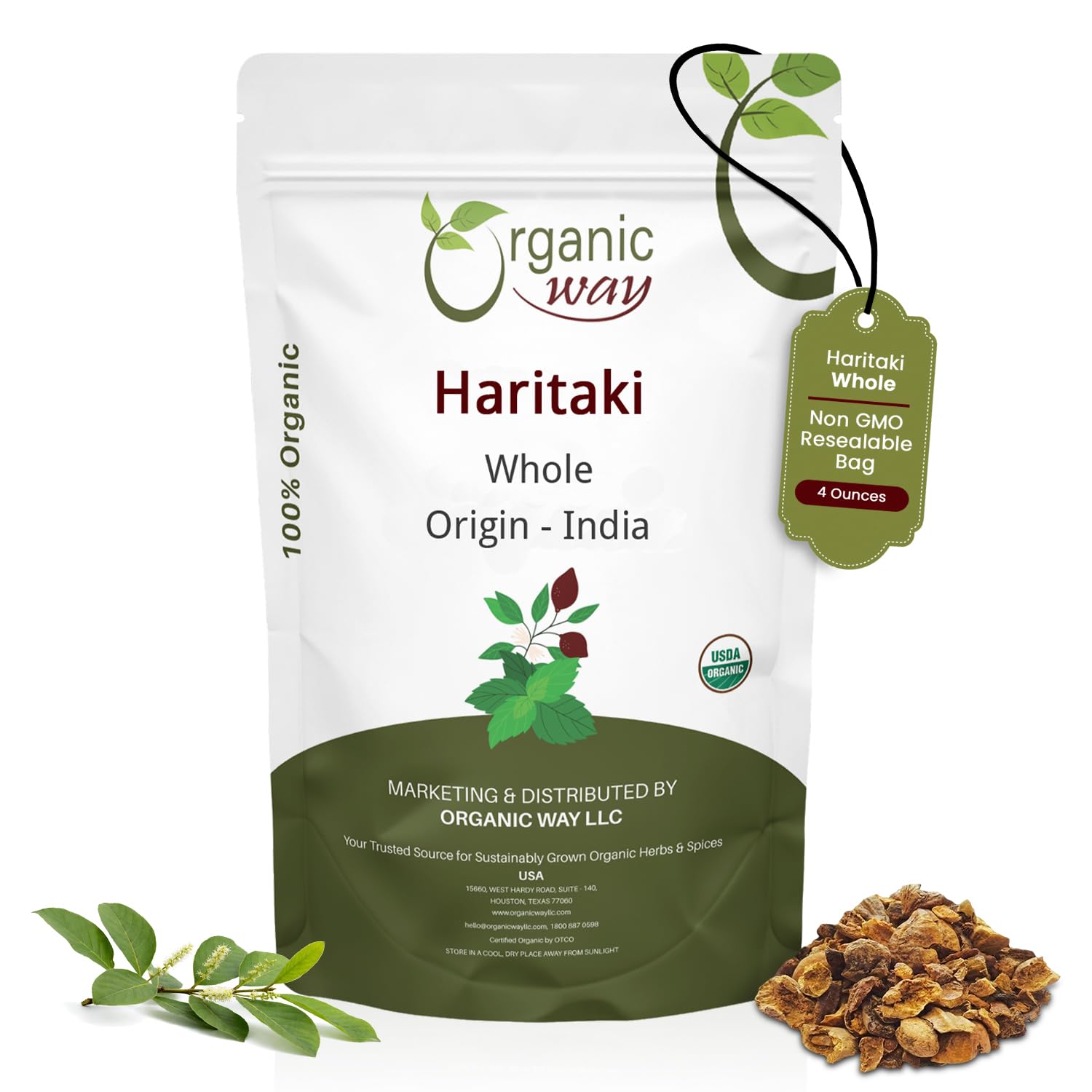 Organic Way Haritaki Whole (Chebulic Myrobalan) | Terminalia Chebula (Yellow Myrobalan) | Kosher & USDA Certified | Vegan, Non-GMO & Gluten Free | 100% Raw from India (4 oz - 1/4 lbs)