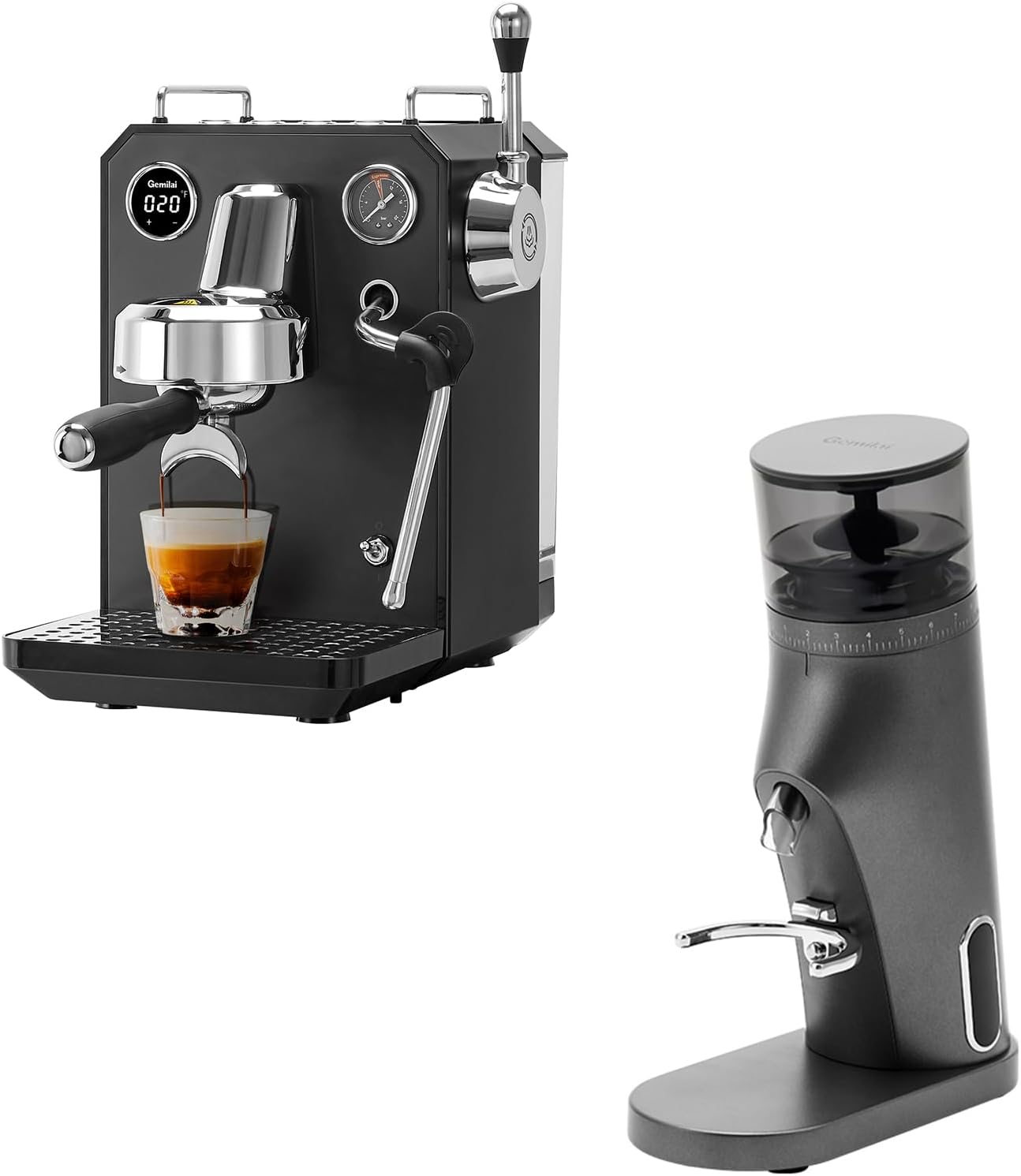 Gemilai G3006 Espresso Machine with Conical Burr Grinder Set - Professional Home Barista Bundle with PID Temp Control & 60 Grind Settings - Perfect for Lattes, Cappuccinos & Beginner Latte Art